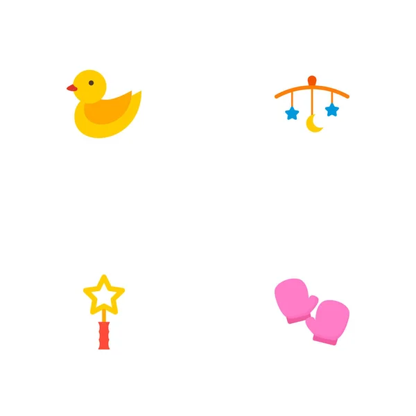 一套儿童图标平面风格符号与魔杖, 玩具, 鸭子玩具图标为您的网络移动应用程序标志设计. — 图库矢量图片
