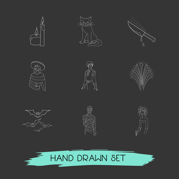 Набор пиршества иконки стиль символов с аниме мальчик, мумия, фейерверк и другие иконки для дизайна логотипа вашего веб-мобильного приложения
.