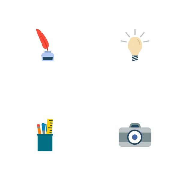 Conjunto de iconos originales símbolos de estilo plano con tintero con pluma, cámara dslr, herramientas de dibujo y otros iconos para el diseño del logotipo de su aplicación móvil web . — Vector de stock