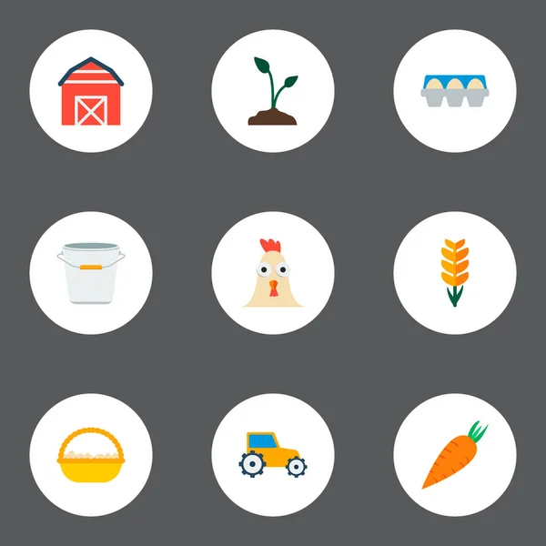 Set of agriculture icons flat style symbols with egg basket, container, pail and other icons for your web mobile app logo design. — Stock Photo, Image