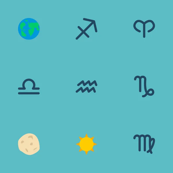 Yay, aqurius, Güneş ve diğer simgeler web mobil app logo tasarımı için Astroloji simgeler düz stil sembollerle kümesi. — Stok fotoğraf
