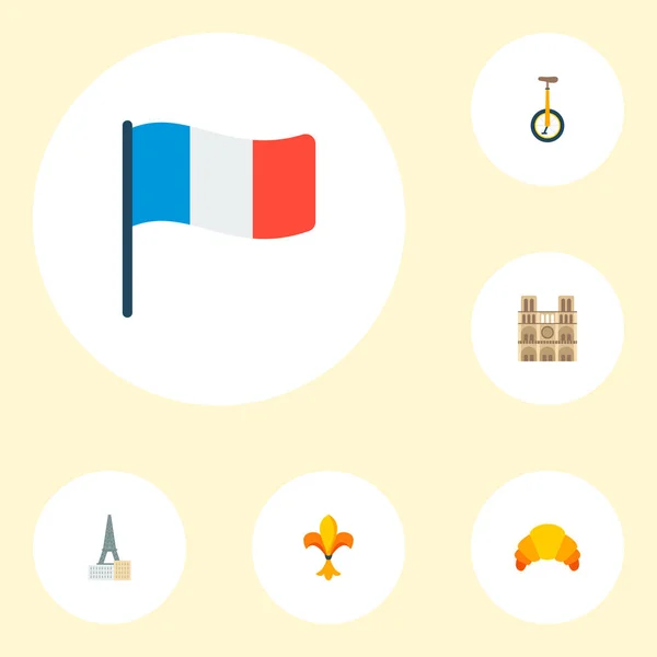 Set di icone del paese simboli in stile piatto con francia, notre dame, monociclo e altre icone per il vostro web mobile app logo design . — Foto Stock