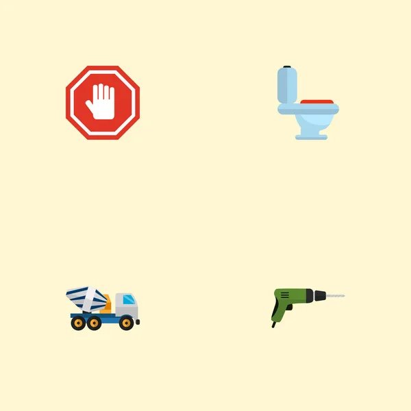Set of construction icons flat style symbols with drill, concrete mixer, hand icons for your web mobile app logo design. — Stock Photo, Image