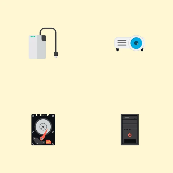 Conjunto de iconos de computadora símbolos de estilo plano con procesador, hdd, disco duro y otros iconos para el diseño del logotipo de su aplicación móvil web . — Foto de Stock