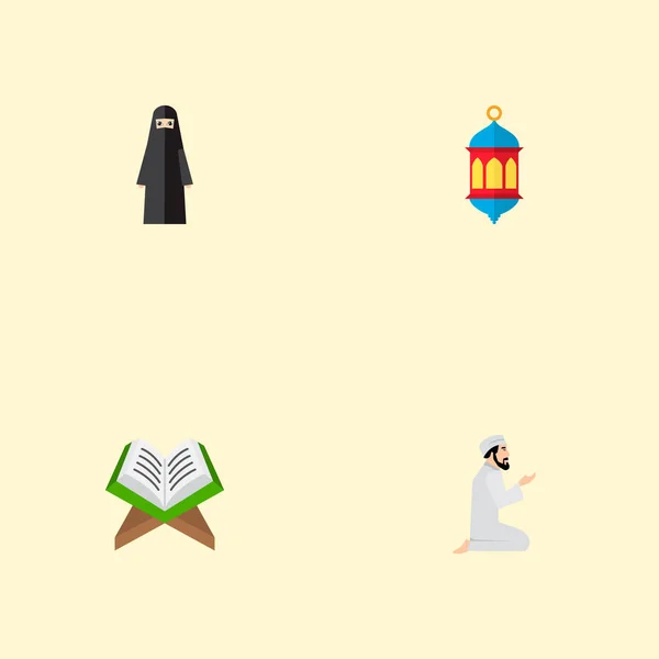 Conjunto de iconos de vacaciones símbolos de estilo plano con namaz, árabe, linterna y otros iconos para el diseño del logotipo de su aplicación móvil web . — Vector de stock