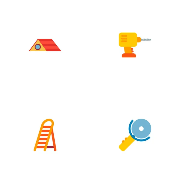 Merdiven, elektrikli matkap, çatı ve diğer simgeler web mobil app logo tasarımı için sanayi simgeleri düz stil sembollerle kümesi. — Stok Vektör