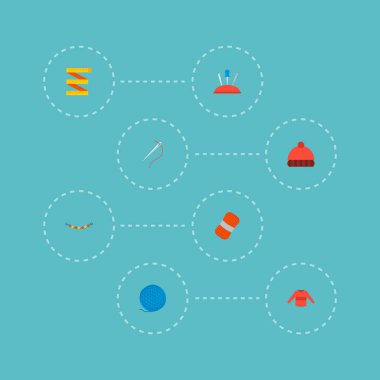 El sanatları simgeleri düz stil sembolleri iğne iğne, skein, web mobil app logo tasarımı için el yapımı simgeleri ile kümesi.