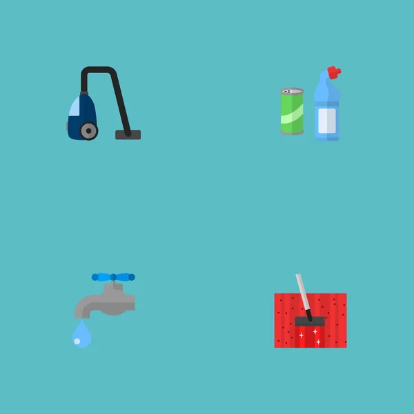 Conjunto de iconos de limpieza símbolos de estilo plano con agua del grifo, detergente, aspiradora y otros iconos para el diseño del logotipo de su aplicación móvil web . — Foto de Stock