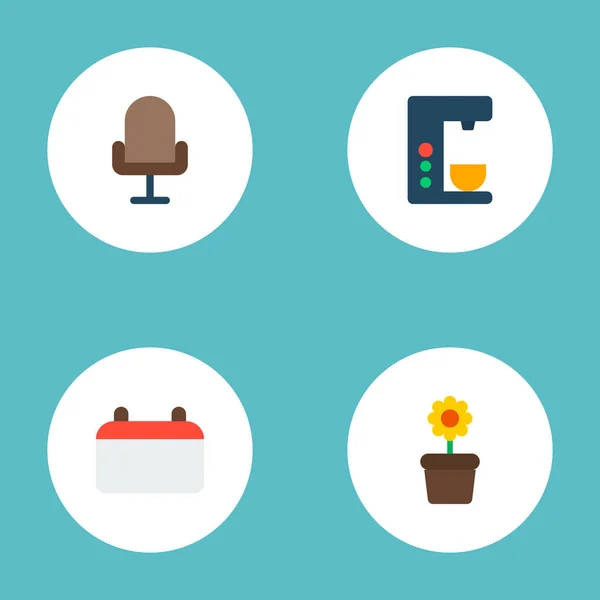 Készlet-ból Hivatal ikonok lapos stílusú szimbólumok a kávéfőző, a naptár, a szék és a más ikonok a webes mozgatható app logo design. — Stock Fotó