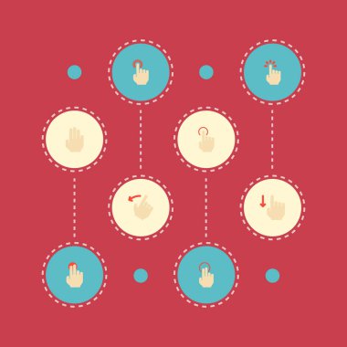 Hareketleri simgeler düz stil sembolleri ile dirsekle dürtmek, tek dizi dokunun, üç ve diğer simgeler web mobil app logo tasarımı için.