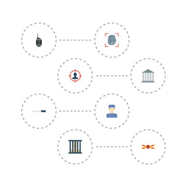 Suç simgeler düz stil sembollerle suç mahalli, radyo, bıçak ve diğer simgeler web mobil app logo tasarımı için kümesi.