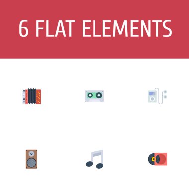 Hoparlör, akordeon, nota ve diğer simgeler web mobil app logo tasarımı için stüdyo simgeler düz stil sembollerle kümesi.