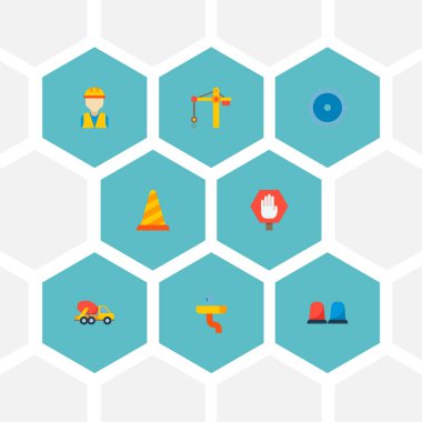 Oluşturucu, inşaat işareti, oluk ve diğer simgeler web mobil app logo tasarımı için inşaat simgeler düz stil sembollerle kümesi.