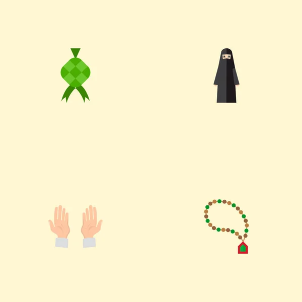Conjunto de iconos de vacaciones símbolos de estilo plano con ketupat, rosario islam, manos de oración iconos para su diseño de logotipo aplicación móvil web . — Foto de Stock