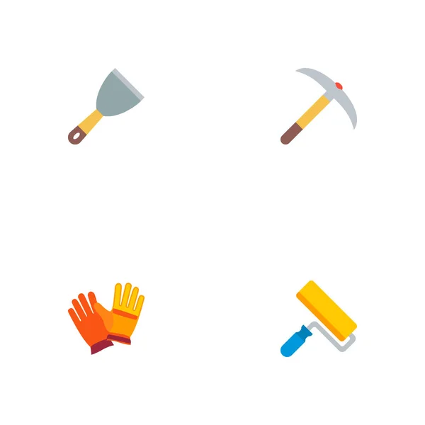 Készlet ipar ikonok lapos stílusú szimbólumok munkás kesztyű, pick axe, gitt kést és más ikonok a webes mozgatható app logo tervezés. — Stock Fotó