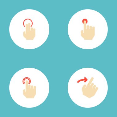 Basın, dirsekle dürtmek, doğru ve diğer simgeler web mobil app logo tasarımı için hareketleri simgeler düz stil sembollerle kümesi.
