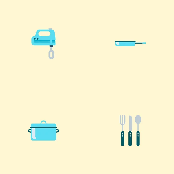 一套厨房图标平面风格符号与混频器, 餐具, 平底锅和其他图标为您的网络移动应用程序徽标设计. — 图库矢量图片