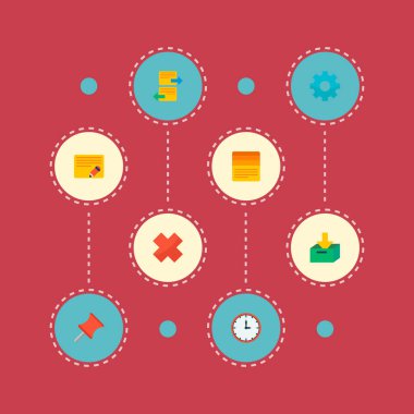 Arşiv, pin, ayar ve diğer simgeler web mobil app logo tasarımı için proje simgeleri düz stil sembollerle kümesi.