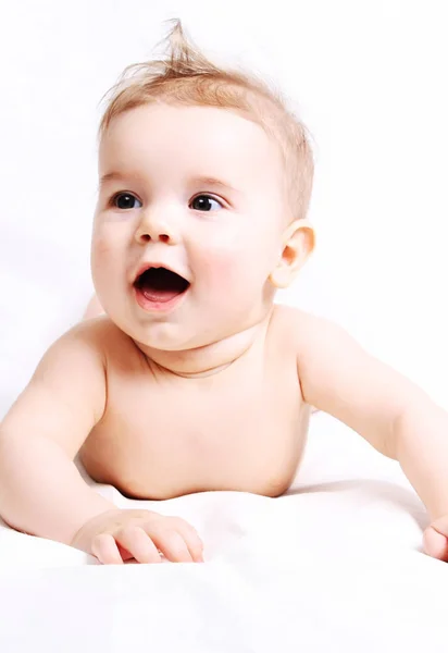 Çok Güzel Bir Bebek Beyaz Zemin Üzerine — Stok fotoğraf