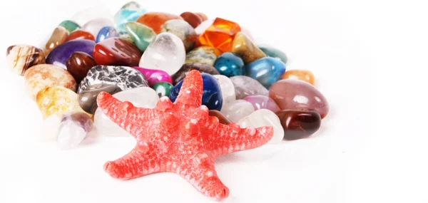 Χρωματιστά Φυσικές Πέτρες Και Αστερίες — Φωτογραφία Αρχείου