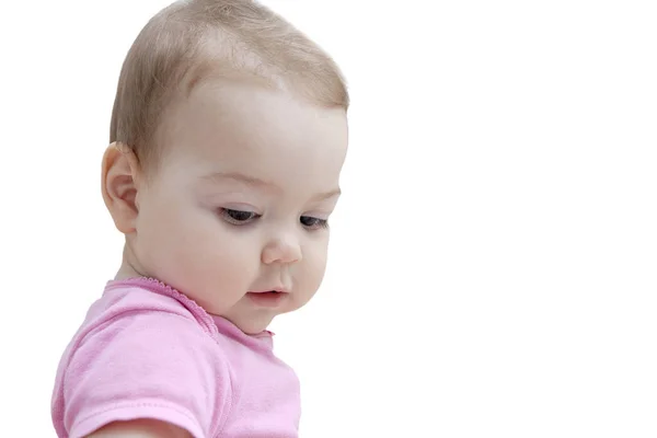 Ragazzina con guance carino isolato su bianco — Foto Stock