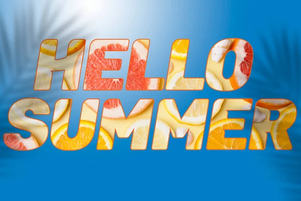 Parole Hello Summer Sfondo Blu Concetto Vacanza Calore Estate Avventura — Foto Stock