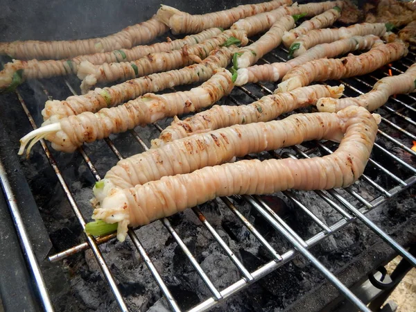 Stigghiola Barbekü Üzerinde Cesaret Dana Tipik Palermo Sokak Gıda Lezzetli — Stok fotoğraf