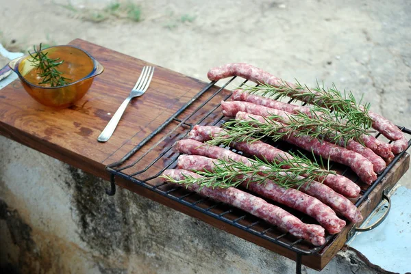Sausage Grill Sausage Placed Grill Ready Roasted Grill — Stock Photo, Image
