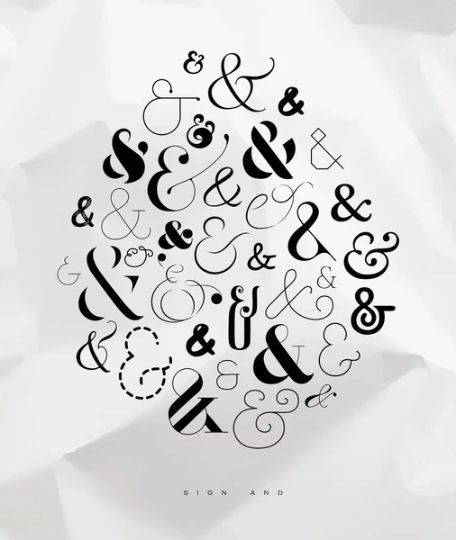 Póster Dibujado Mano Símbolos Decoración Ampersand Dibujo Sobre Fondo Papel — Vector de stock