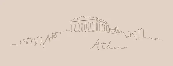 城市剪影雅典在笔线样式画与褐色线在米色背景 — 图库矢量图片