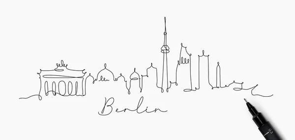 城市剪影柏林在钢笔线样式绘画以黑线在白色背景上 — 图库矢量图片