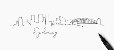 Şehir beyaz arka plan üzerinde siyah çizgiler ile çizim kalem çizgi stili sydney siluet