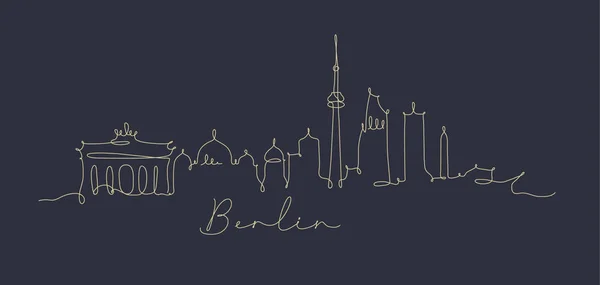 城市剪影柏林在钢笔线样式画与米色线在深蓝色背景 — 图库矢量图片