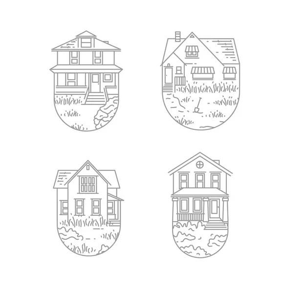 Conjunto Emblemas Casa Diferentes Formas Desenho Estilo Plano Fundo Branco — Vetor de Stock