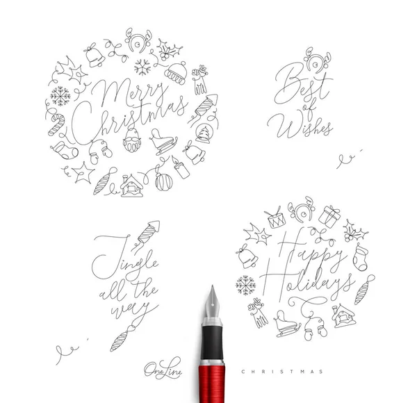 圣诞笔线字母组合用刻字在白色背景下绘制冬季假期 — 图库矢量图片