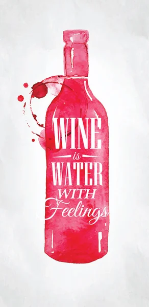 Cartaz Com Vinho Lettering Garrafa Água Com Sentimentos Desenho Fundo — Vetor de Stock