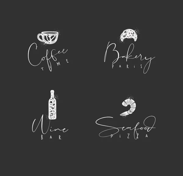 Letras Comida Hora Del Café Panadería París Bar Vinos Dibujo — Vector de stock