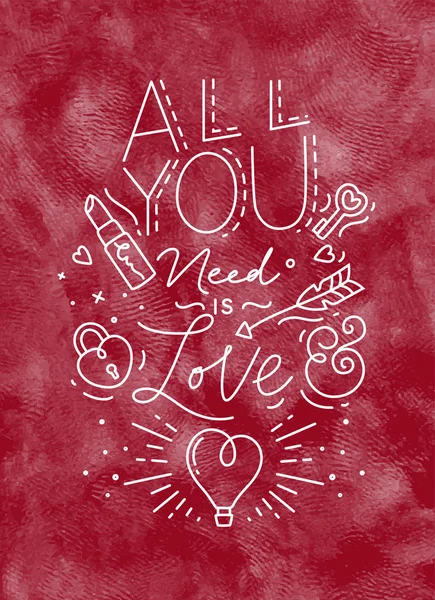 Плакат День Святого Валентина Буквы Нужно Любовь Рисунок Красном Фоне — стоковый вектор