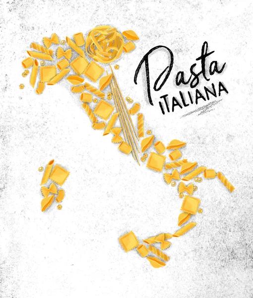 Cartel Con Letras Pasta Italiana Con Macarrones Mapa Dibujo Sobre — Vector de stock