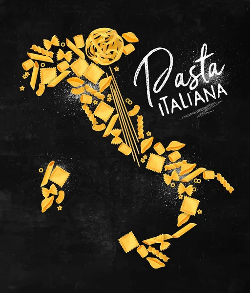 Poster Lettering Pasta Italiana Con Maccheroni Mappa Disegno Fondo Lavagna — Vettoriale Stock