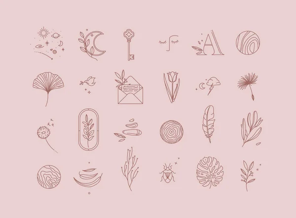 Símbolos Estilo Minimalismo Moderno Desenho Fundo Cor Bege Rosa — Vetor de Stock