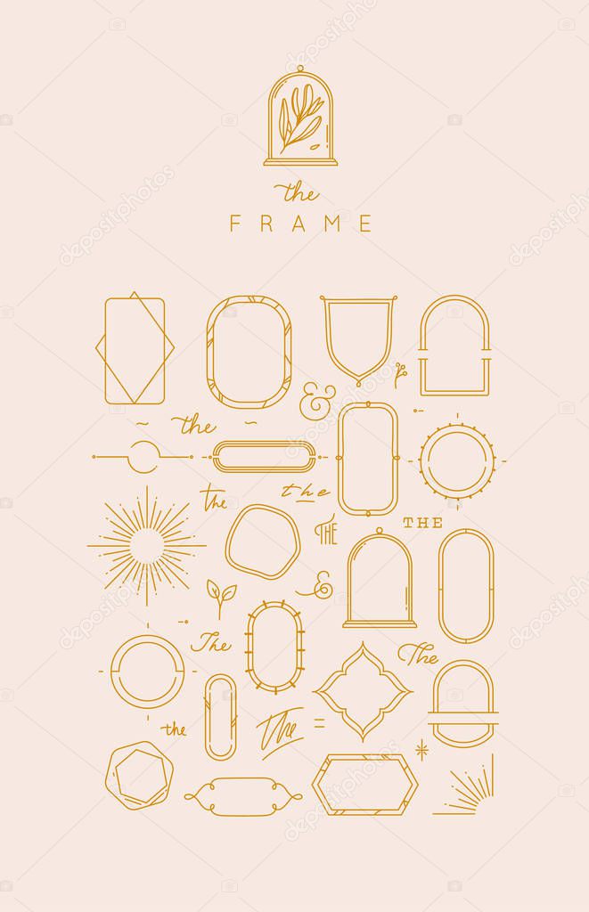 Modern frames and elements in flat style to create unique design drawing on beige color background