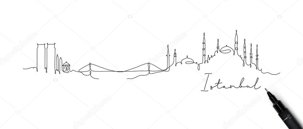 City silhouette Istanbul in pen line style drawing with black lines on white background