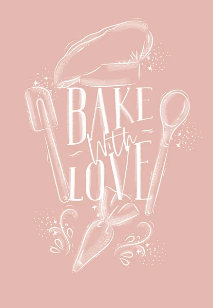 Poster cuocere con amore rosa — Vettoriale Stock