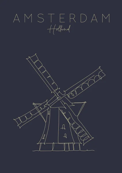 Plakát holandský větrný mlýn — Stockový vektor