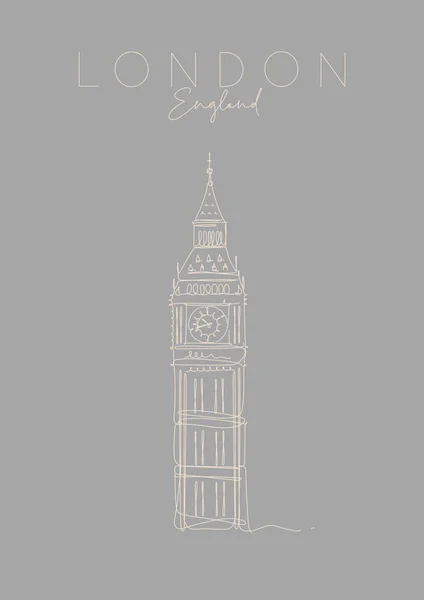 Плакат UK Big Ben grey — стоковый вектор