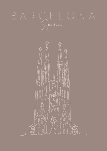 Poster Barcelona Sagrada Familia brown — Stock Vector