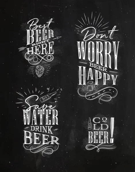 Schriftzug Vintage Beer Zeichnungen Auf Kreidetafel Hintergrund — Stockvektor
