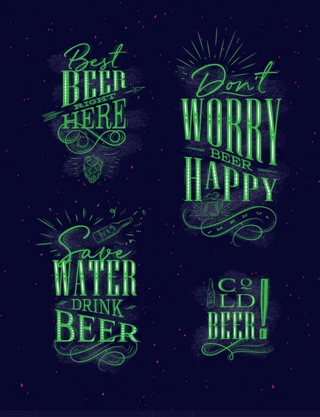 Lettering Desenhos Cerveja Vintage Fundo Escuro — Vetor de Stock