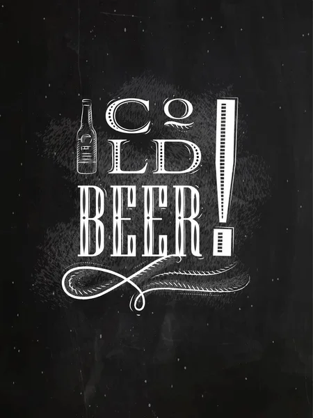 Poster Lettering Birra Fredda Disegno Con Gesso Sfondo Lavagna — Vettoriale Stock